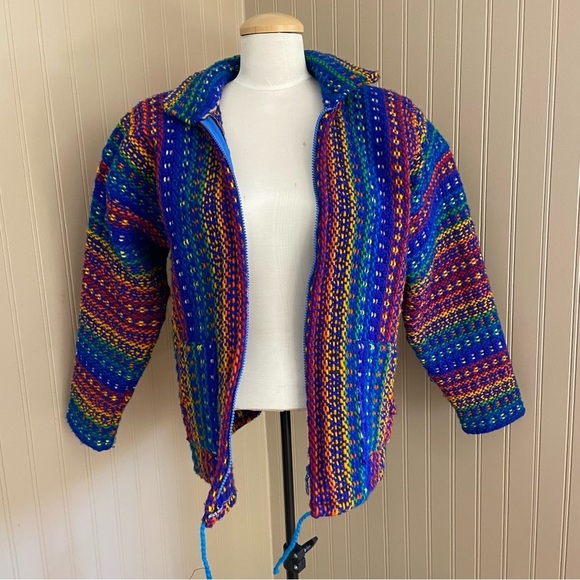 Unknown Brand Rainbow Knit Zipper Hippie Sweater Jacket Women’s Small - Picture 5 of 7